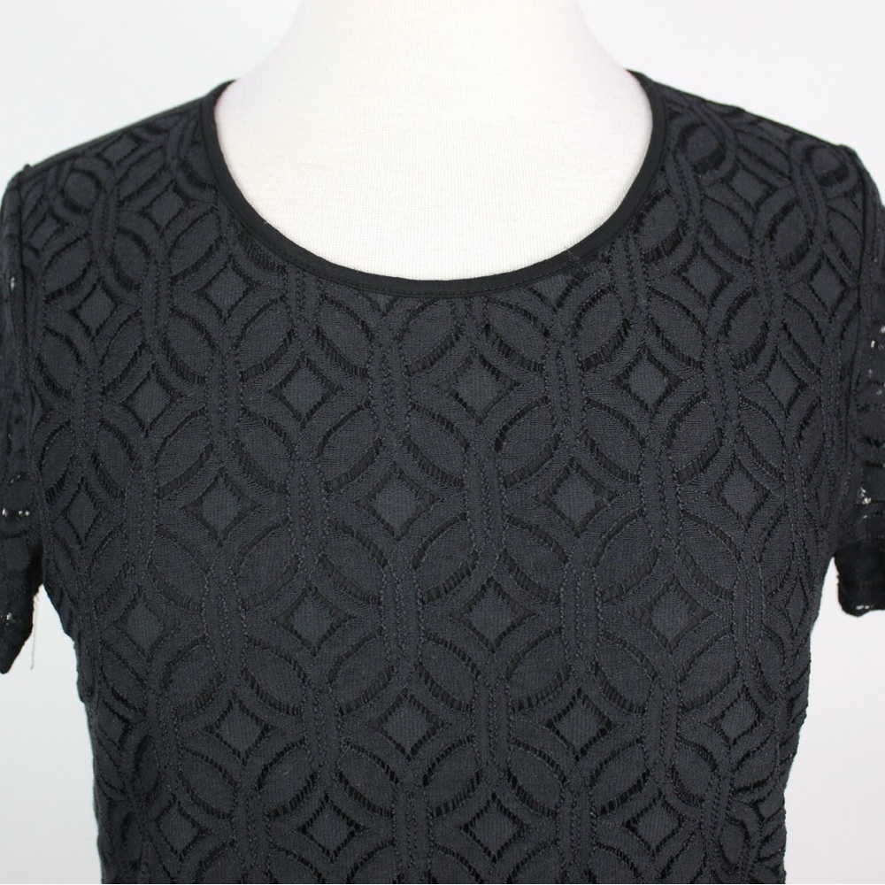 Market & Spruce Black Lace Overlay Tee